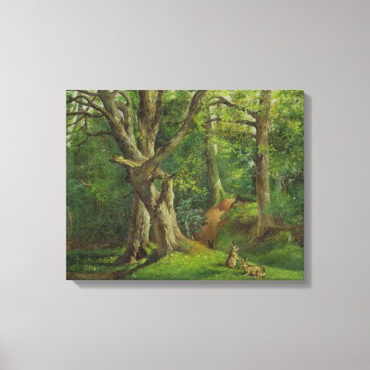 Woodland Scene met Rabbits, 1862 (olie op canvas) Canvas Afdruk (Voorkant)