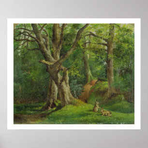 Woodland Scene met Rabbits, 1862 (olie op canvas) Poster