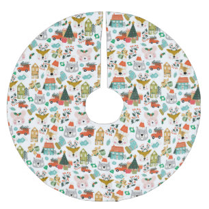 Woodland Schattige Santa Animals White Kerstboom Rok