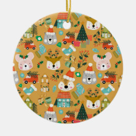 Woodland Schattige Santa Animals Yellow Keramisch Ornament