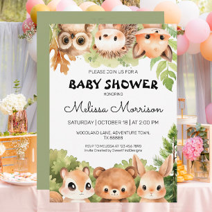 Woodland Six Animal Friends Baby Boy Shower Kaart