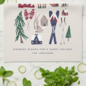 Woodland ski nordique Noël Serviette de cuisine (Plié)