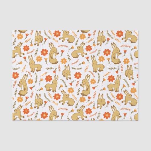 Woodland Spring Bunny Rabbit Floral Tissuepapier (Voorkant)