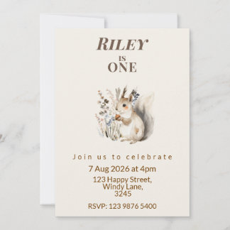 Woodland squirrel First Birthday Invitation