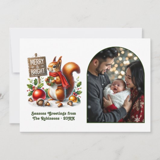 Woodland Squirrel Merry and Bright Forest Photo Feestdagenkaart (Voorkant)