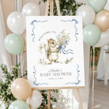  Woodland Squirrel Ribbon Baby Shower Welcome Sign