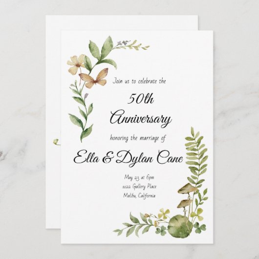 Woodland-stijl 50e Jubileum-uitnodiging Kaart (Voorkant / Achterkant)
