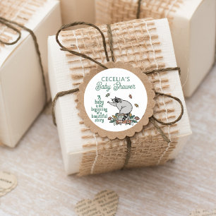 Woodland Storybook Raccoon Baby shower Vierkante Sticker