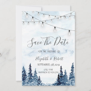 Woodland, String Lights, Waterverf sparen de datum Save The Date