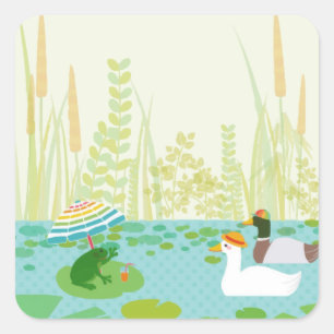 Woodland Summer Lake Animals Vacation Party Vierkante Sticker