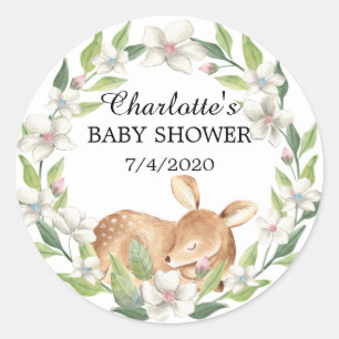 Woodland Sweet Deer Baby shower Ronde Sticker
