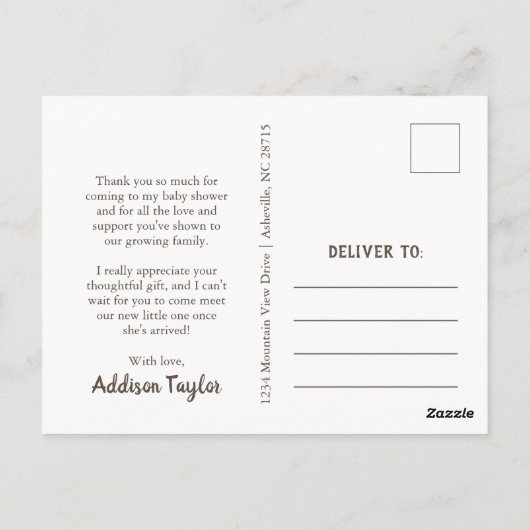 Woodland Theme Baby shower Dank u Briefkaarten (Achterkant)