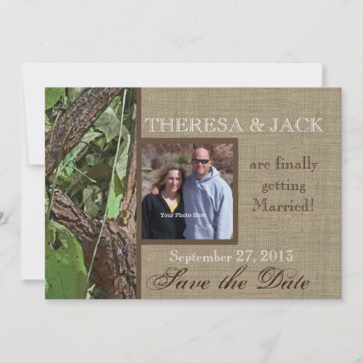 Woodland Tree en Burlap slaan de datum op Save The Date (Voorkant)