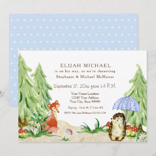 Woodland Tree Forest Fox Hedgehog Boy Baby shower Kaart
