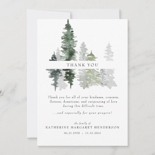 Woodland Trees rouwbegrafenis dank u Bedankkaart (Voorkant)