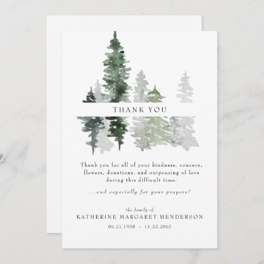 Woodland Trees rouwbegrafenis dank u Bedankkaart (Voorkant / Achterkant)