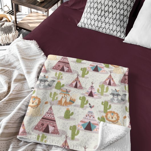 Woodland Tribal Native American Seamless Pattern Fleece Deken