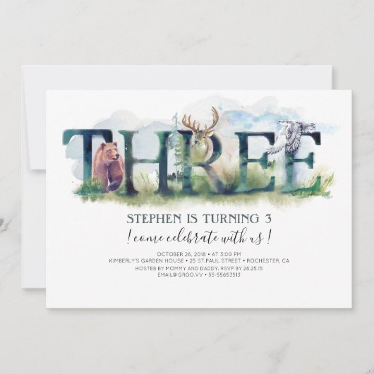 Woodland Trois - 3e Invitation d'anniversaire (Devant)