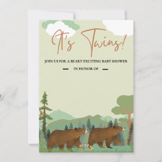 Woodland Twin Baby shower Invitation Kaart