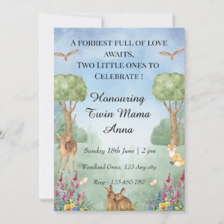 Woodland Twin Baby shower Invitation Kaart