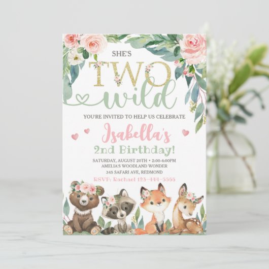 Woodland Verjaardag Uitnodiging Twee Wild Uitnodig (Staand voorkant)