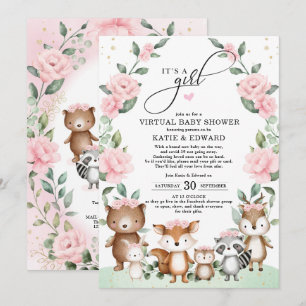 Woodland Virtual Baby shower Blush Bloemdieren Kaart