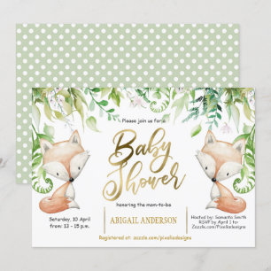Woodland vos, groen, faux goud baby boy douche kaart