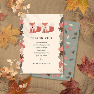 Woodland Vos Tweeling Baby Shower Bedankt Gedicht
