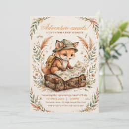 Woodland Vos Verkenner Baby Shower Uitnodiging, Wa Kaart