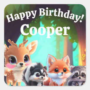 Woodland vrienden vos stinkdier wasbeer herten vierkante sticker