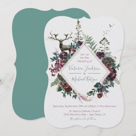 Woodland Watercolor Forêt invitations au mariage (Devant / Derrière)