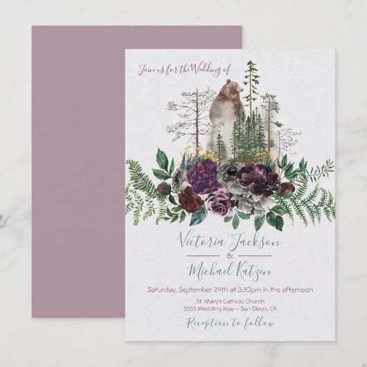 Woodland Watercolor Forêt invitations au mariage (Devant / Derrière)