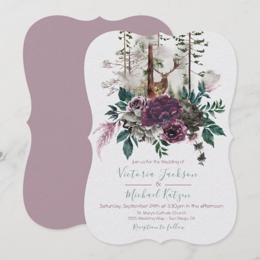 Woodland Watercolor Forêt invitations au mariage (Devant / Derrière)