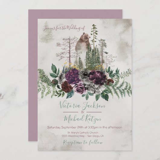 Woodland Watercolor Forêt invitations au mariage (Devant / Derrière)