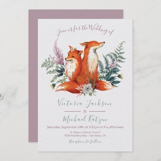 Woodland Watercolor Fox Wedding Notes Kaart (Voorkant / Achterkant)