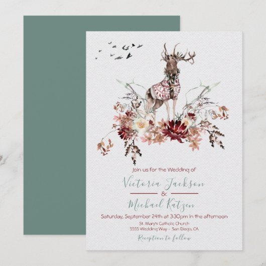 Woodland Watercolor Invitations de mariage hiverna (Devant / Derrière)