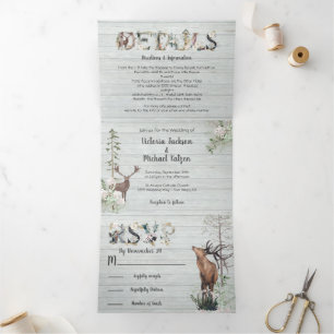 Woodland Waterverf Forest Wedding Tri-Fold Invita Drieluik Uitnodiging
