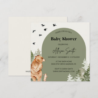 Woodland Waterverf Square Baby shower Invites Notitiekaartje