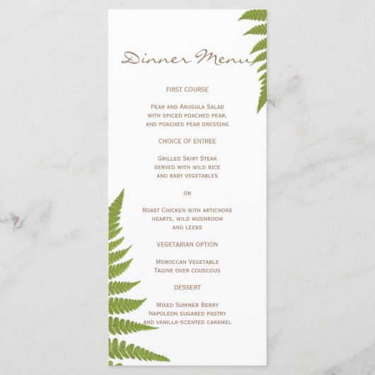 Woodland Wedding Fern Slim Dinner Menu (Voorkant)