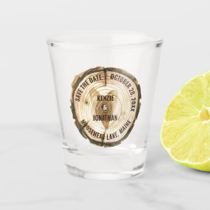 Woodland Wedding Save the Date Tree Ring Heart Shot Glas