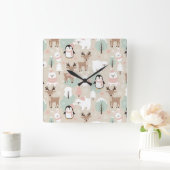 Woodland Whimsical Forest Animals Winter Vierkante Klok (Huis)