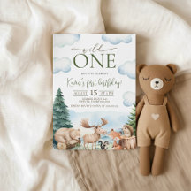 Woodland Wild One 1e verjaardagsuitnodiging