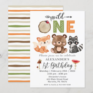 Woodland Wild One Beer Birthday Party Invitation Kaart