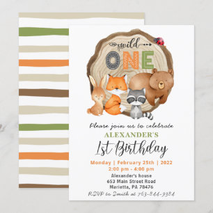 Woodland Wild One Beer Fox Raccoon 1e verjaardag Kaart