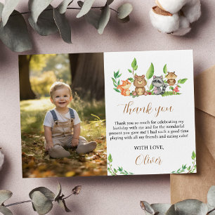 Woodland Wild One Birthday Photo Carte de remercie