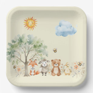 Woodland Wildlife Baby shower Bleke perzik Papieren Bordje