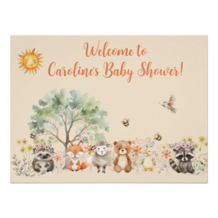 Woodland Wildlife Bleke perzik Baby shower Perfect Poster