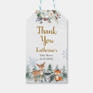 Woodland Winter Animal Forest Baby shower Cadeaulabel