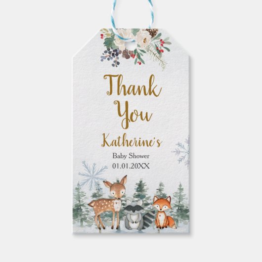 Woodland Winter Animal Forest Baby shower Cadeaulabel (Voorkant)