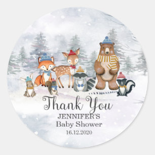 Woodland Winter Animals Baby shower 1e verjaardag Ronde Sticker